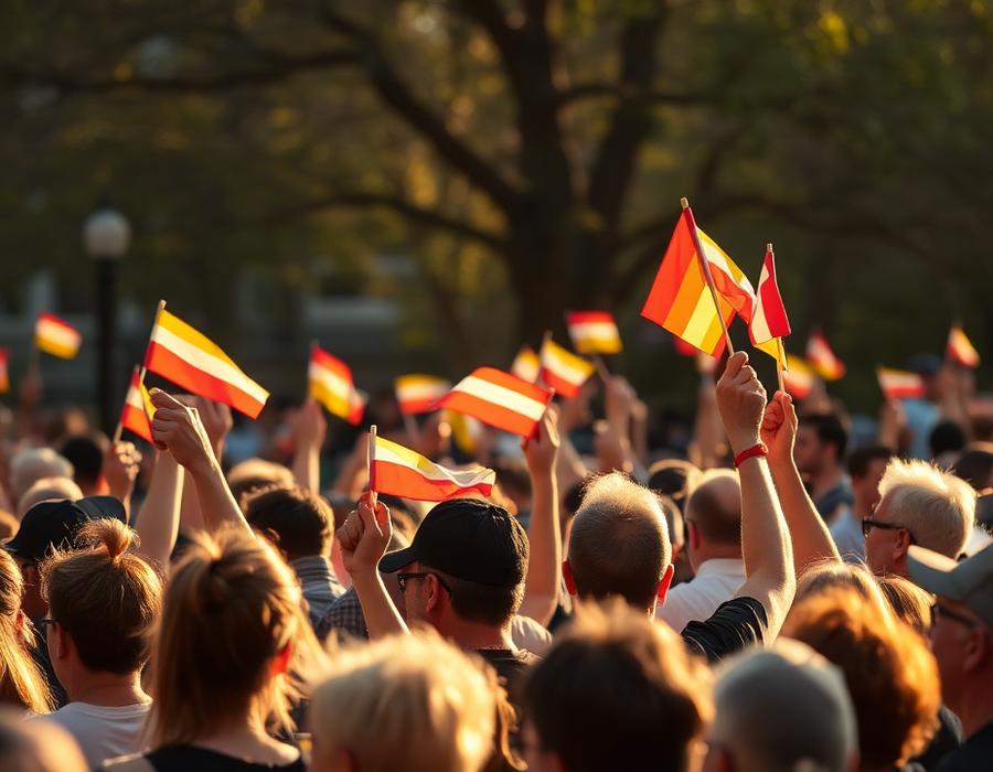 Crowd celebrating together at an outdoor gathering